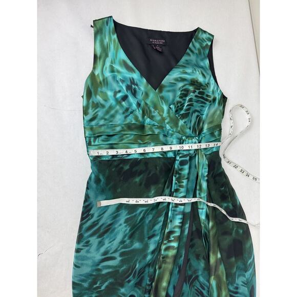 Gorgeous 100% Silk Teal Sleeveless Abstract Print Dress Faux-Wrap Knee Size 8 - Picture 5 of 10